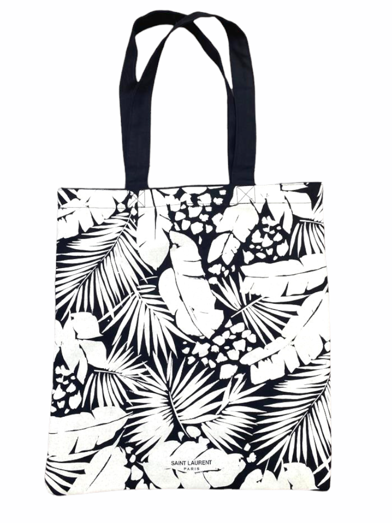 Floral white black totebag
