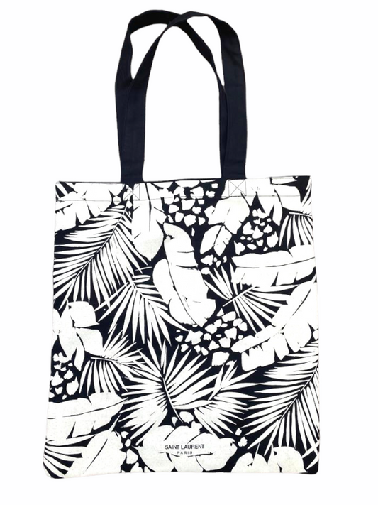 Floral white black totebag