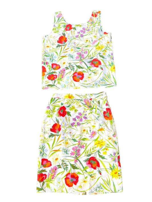 Vintage Floral Twin set Skirt + Tank Top  Size Medium US 28