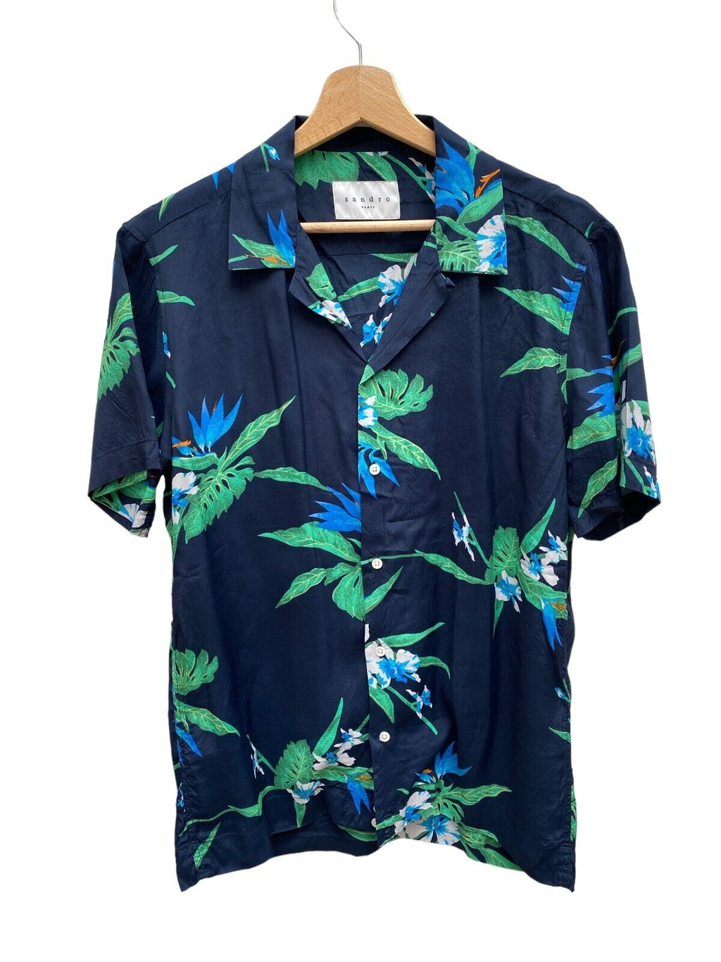 Sandro Paris Duke Navy Hawaiian Shirt Bowling Fit  Size L fits M