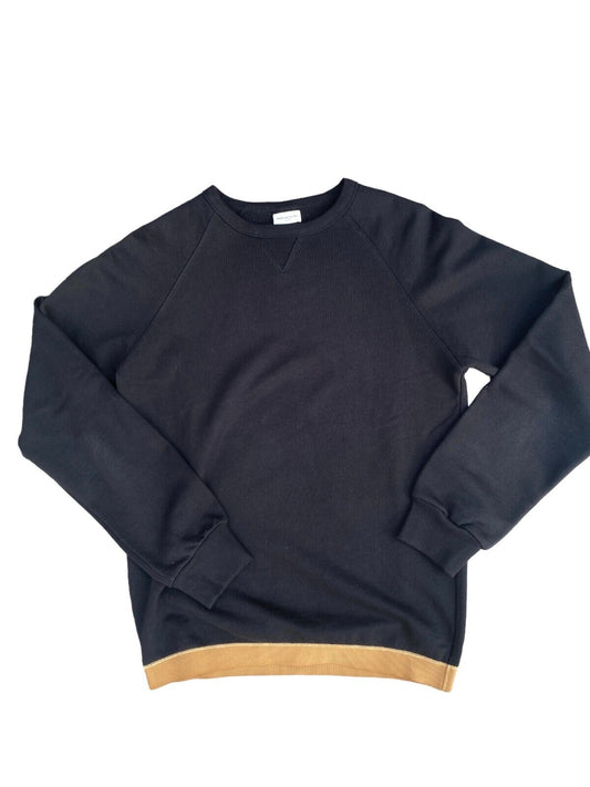 Black  Crewneck Sweatshirt Contrast Beige band at bottom Size S