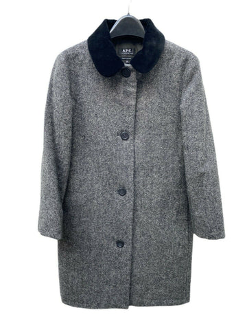 A.P.C. Grey Wool Coat Contrast Corduroy Collar Size XS
