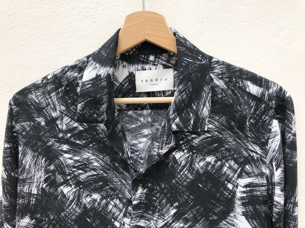 Sandro Longsleeves Black White Hawaiian Shirt  Size S