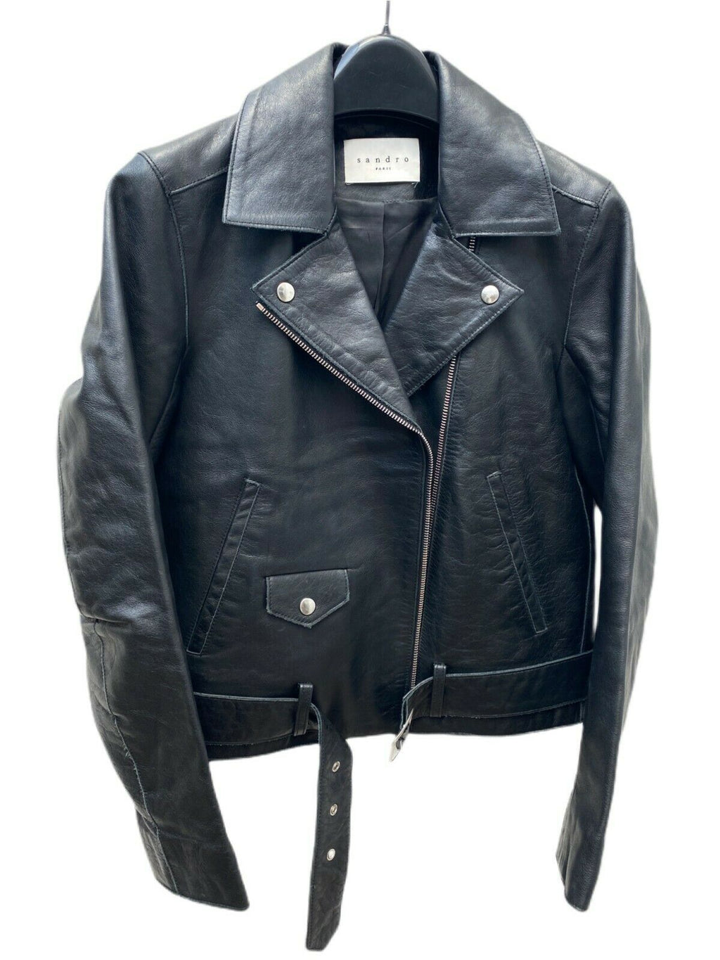 Sandro Black Biker Leather Jacket Size S