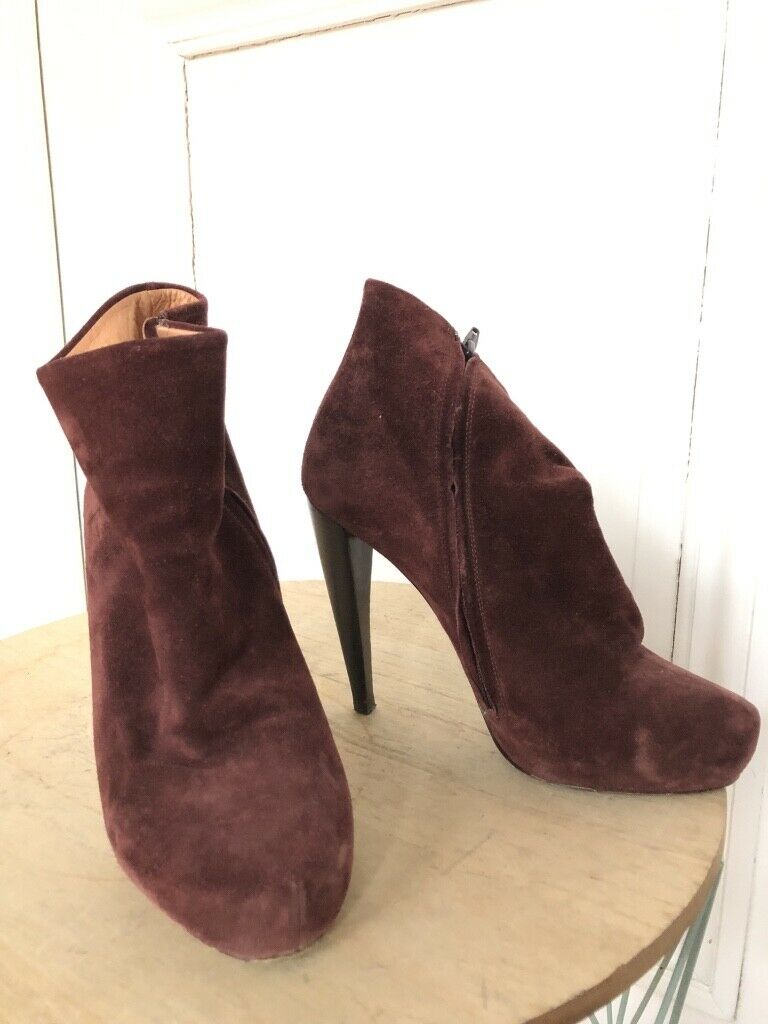 Martin Margiela Burgundy Suede Ankle Boots Size 6.5