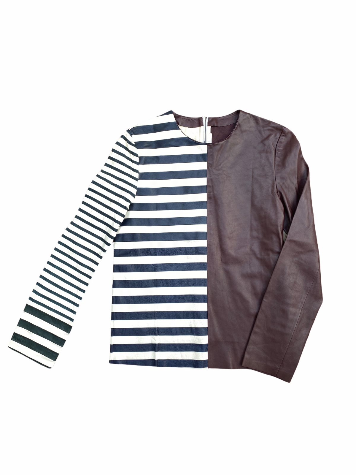 White Striped Leather Top