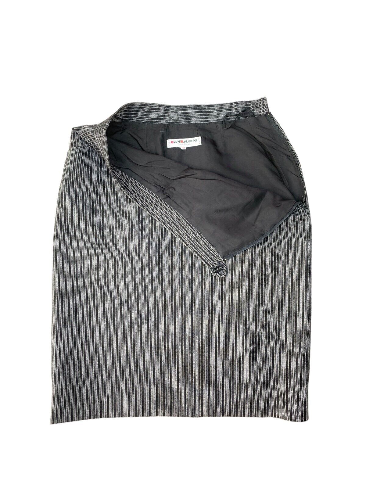 Rive Gauche   Vintage Archive Grey Wool Striped Skirt