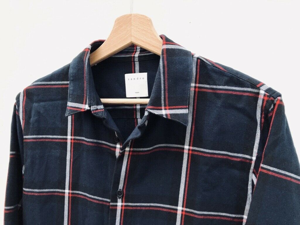Sandro Navy Plaid cotton Shirt Size XS