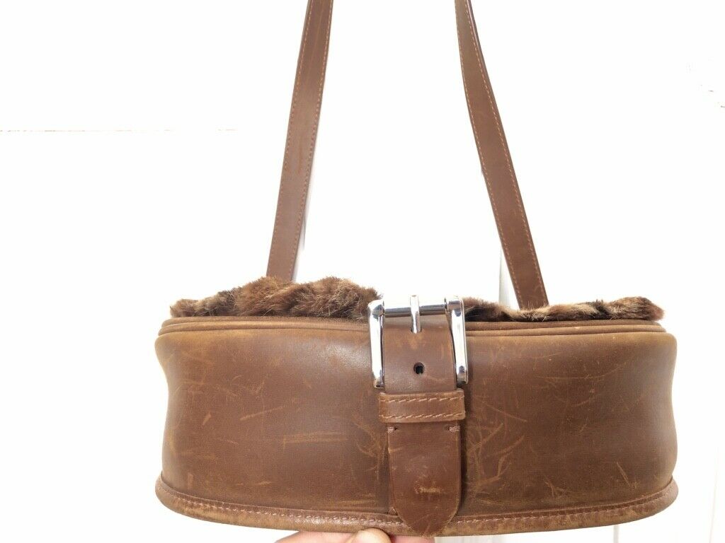 A.P.C. Brown Leather / Rabbit Fur Bag / Shoulder Bag Size O/S