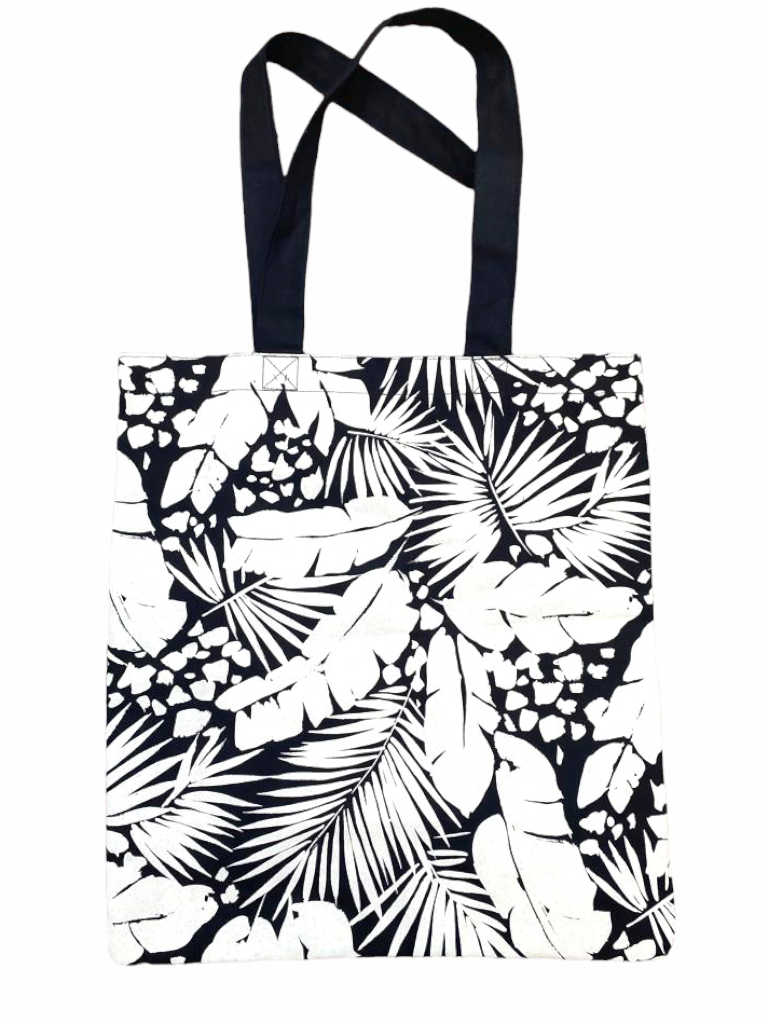 Floral white black totebag