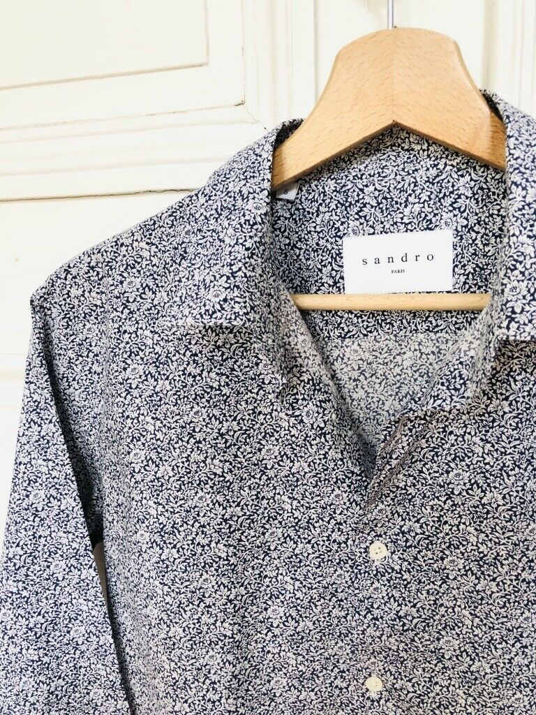 Sandro Blue Flowers Patterns Shirt Size S