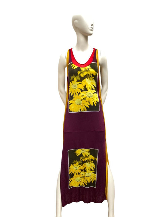 1990s Vintage Floral Elongated Mesh Maxi Dress Size XL  RARE