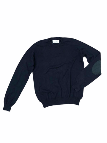 Navy sweater with suede elbows