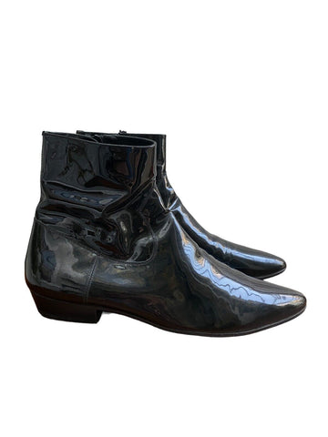 Devon Black Patent Leather Boots by Hedi Slimane