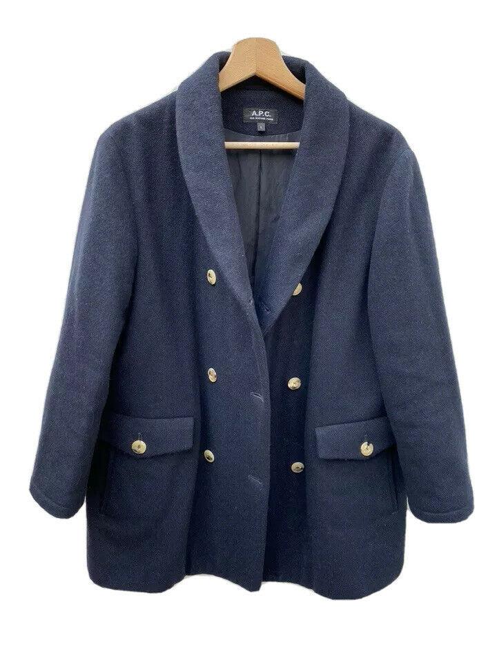 A.P.C. Navy Wool PeaCoat Double Breasted Coat Size L