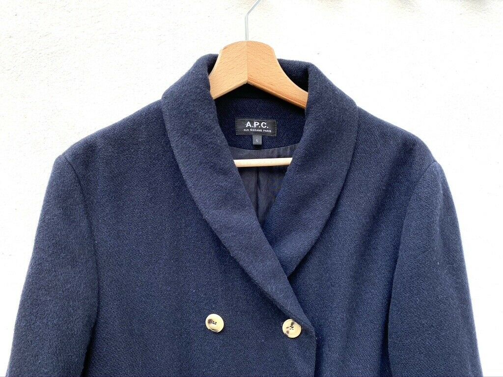 A.P.C. Navy Wool PeaCoat Double Breasted Coat Size L