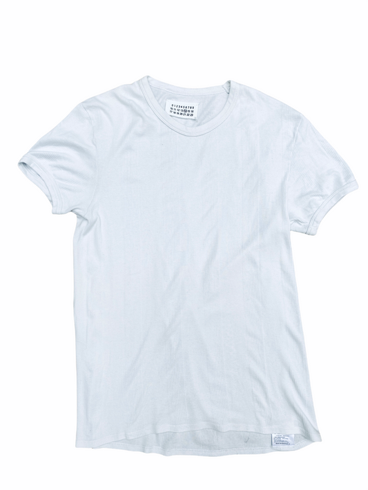 White Ribbed Knit T-shirt