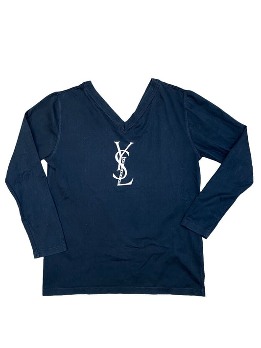 Black YSL Logo V Neck Longsleeves Size M