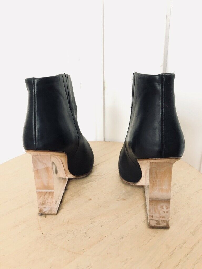 Martin Margiela X H&M Black Leather Boots - Wedge Plexi Heels Size US 