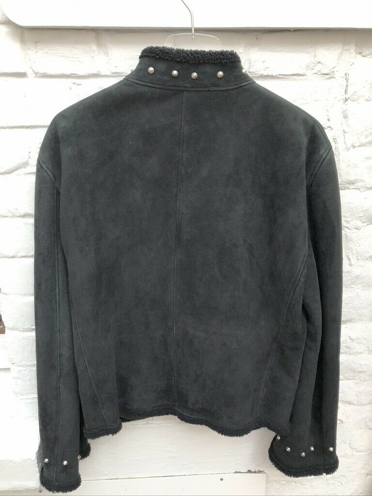 Versace Vintage Black Shearling Jacket Spikes Size L