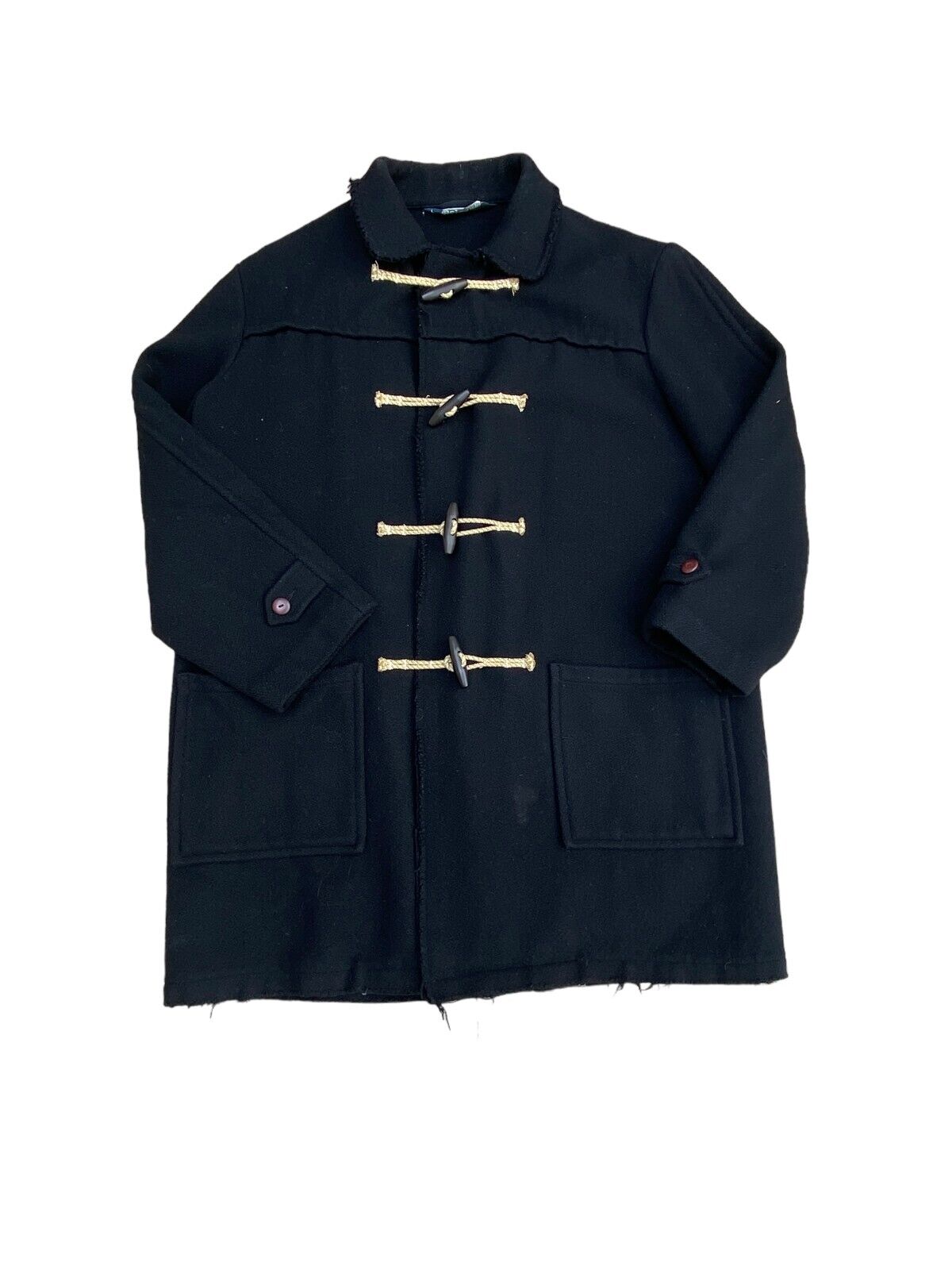 Oversized Black Wool Fringed Coat