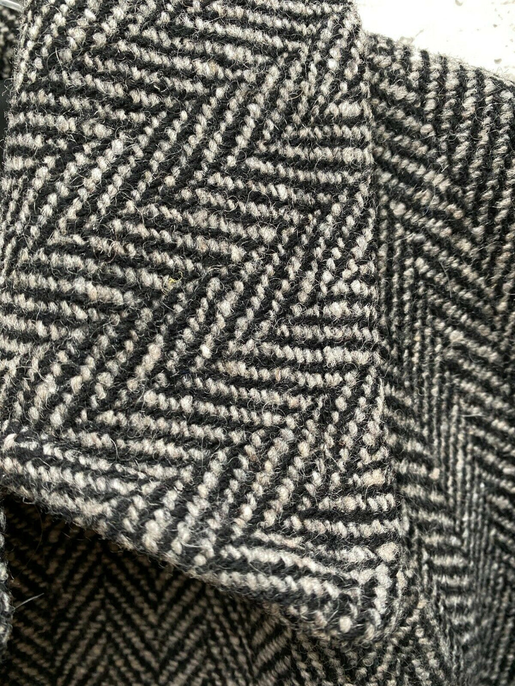 Grey Herringbone Belted Wool Coat