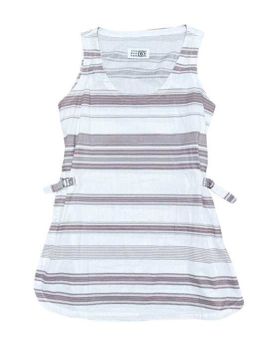 Martin Margiela  SS 2008  White brown striped tank top / Small dress  Unisex