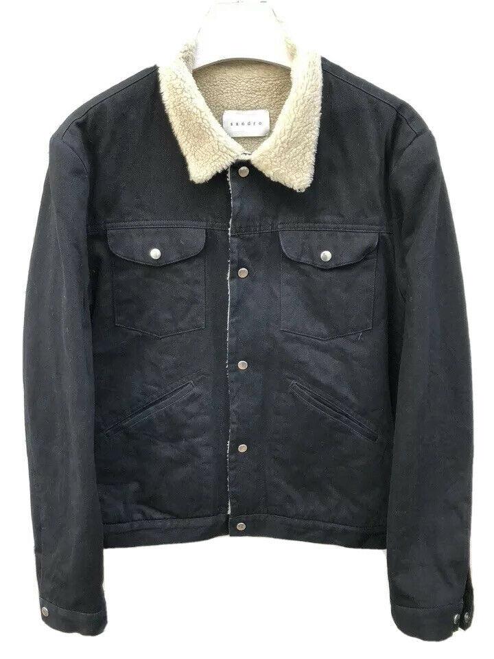 Sandro Black Cotton Shearling Jacket Size XXL