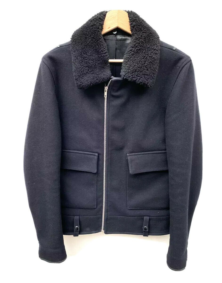 Sandro Black Wool Jacket  / Black Fur Detachable Collar Size S