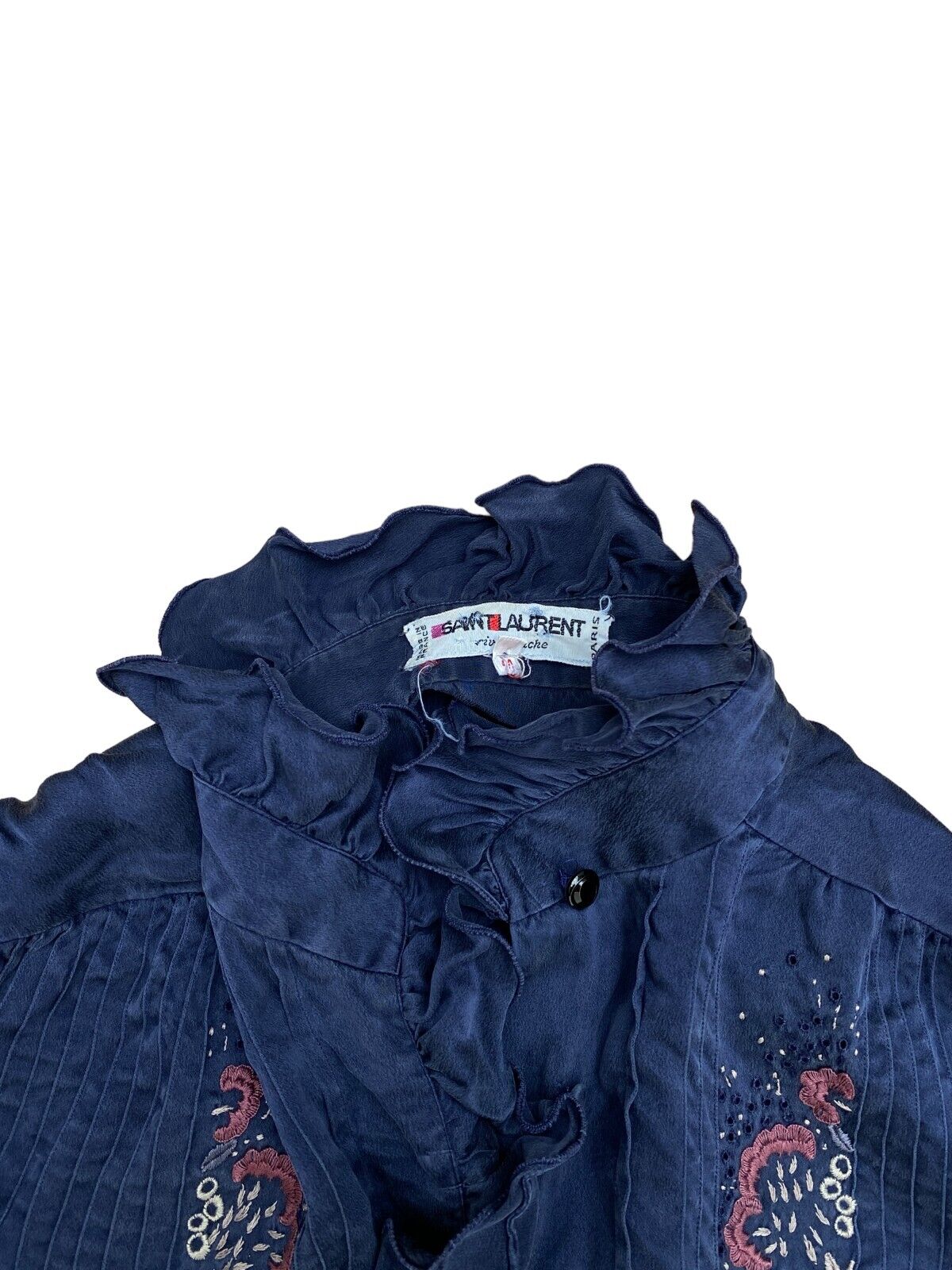 Vintage Navy Fringed Silk Top