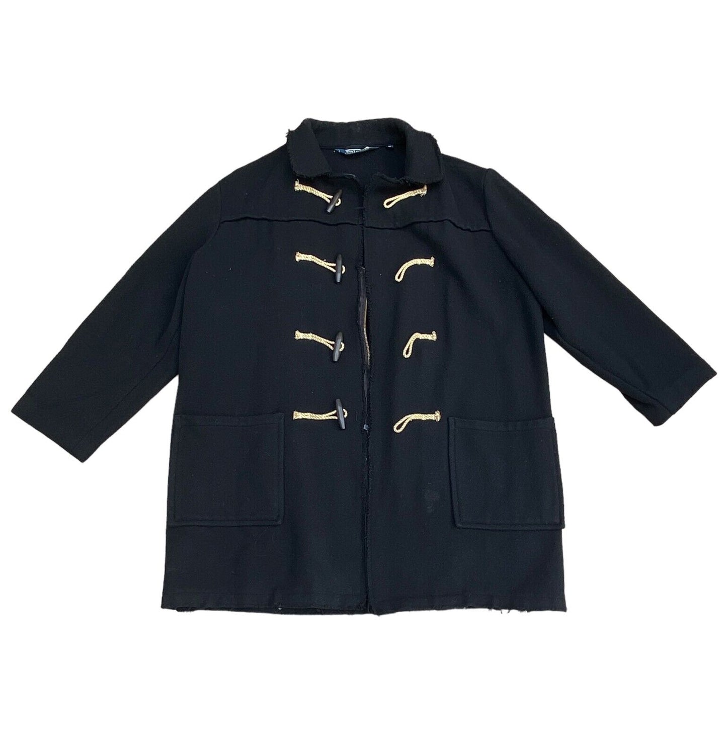 Oversized Black Wool Fringed Coat