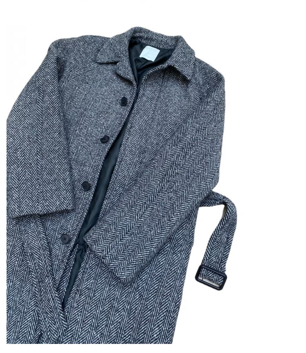 Grey Wool Belted Coat