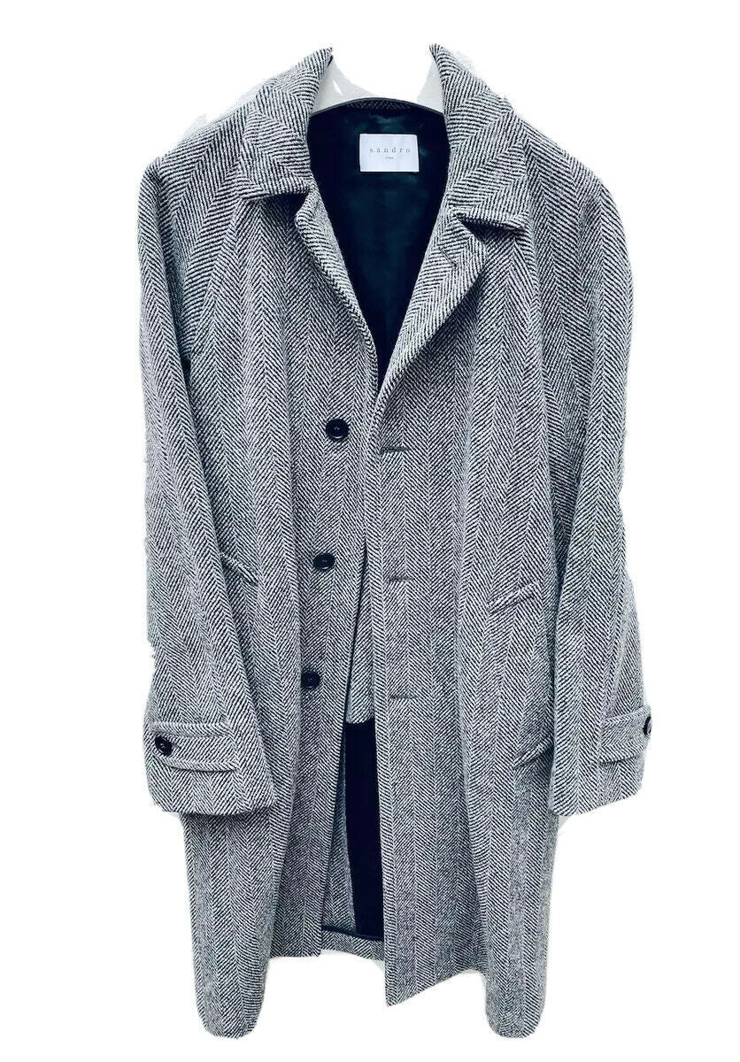 Sandro Grey Wool Mac Coat Size L