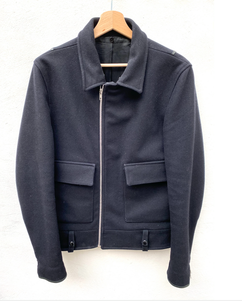 Sandro Black Wool Jacket  / Black Fur Detachable Collar Size S