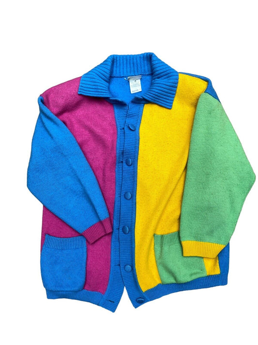 Courreges Vintage 70s Colorblock Heavy Cardigan  Padded  Size M