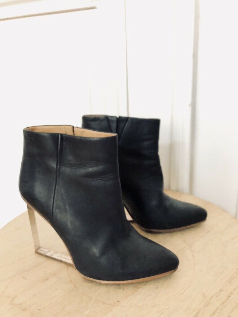 Martin Margiela X H&M Black Leather Boots - Wedge Plexi Heels Size US 