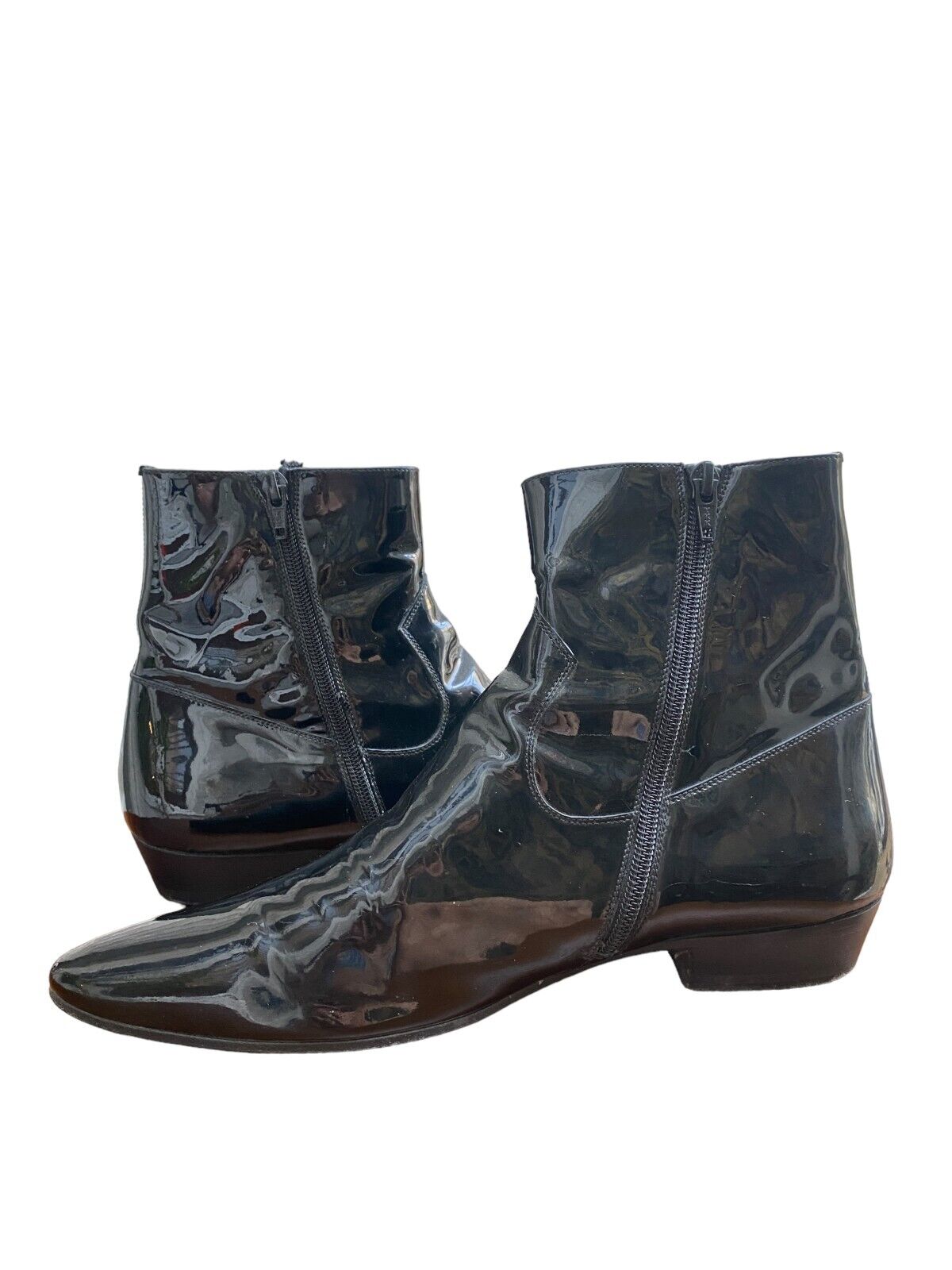 Devon Black Patent Leather Boots by Hedi Slimane