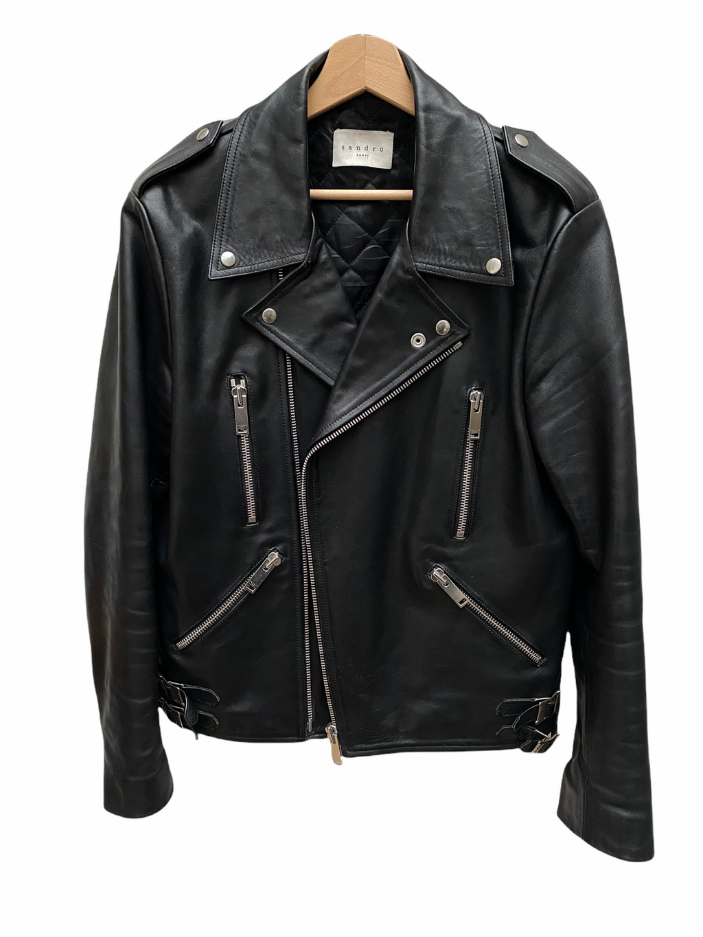Black Biker Leather Jacket  Size M