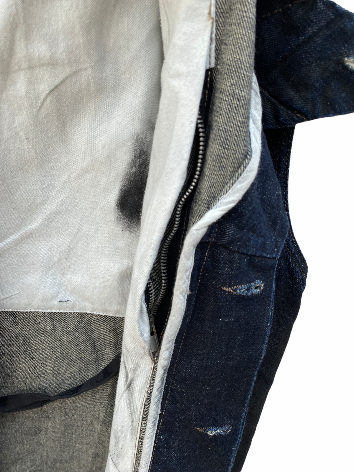 Rare  Waxed Black denim sleeveless coat