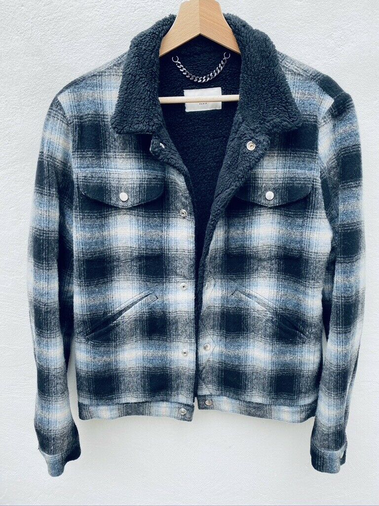 Sandro Checkered Plaid Shearling Jacket Size S