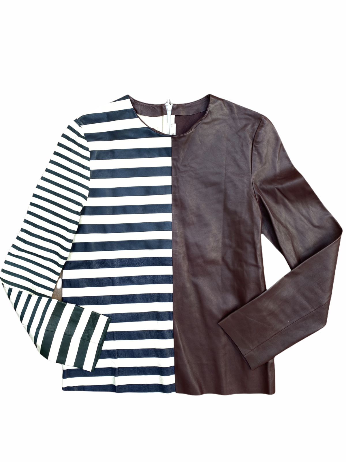 White Striped Leather Top