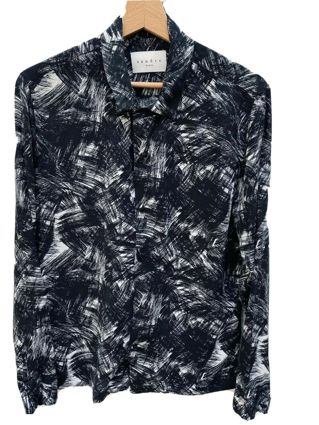 Sandro Paris Black Hawaiian Shirt Longsleeves Size S