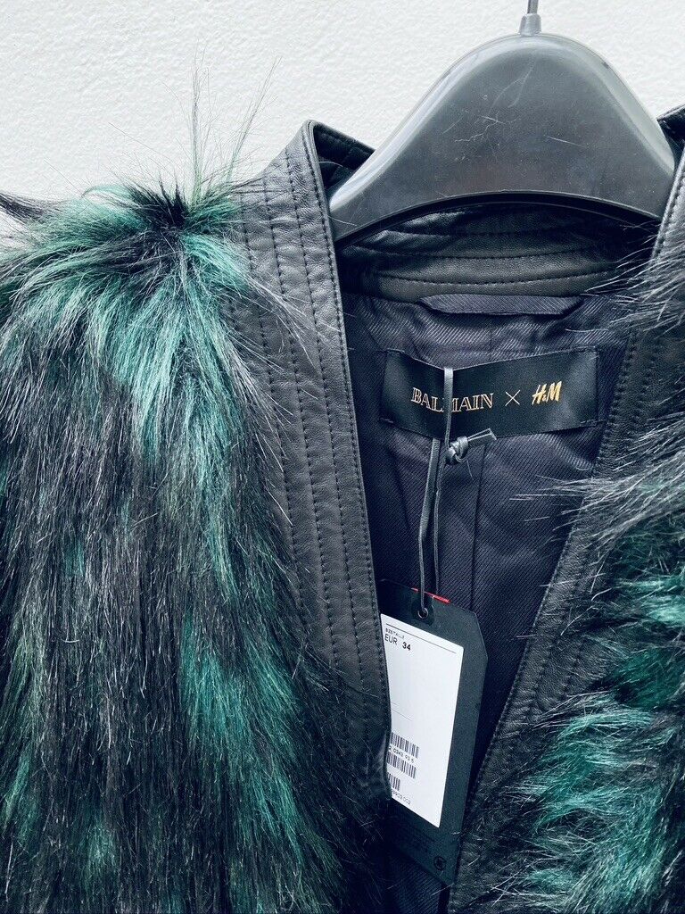 Balmain X H&M Faux Fur Emeraud Jacket Size XS