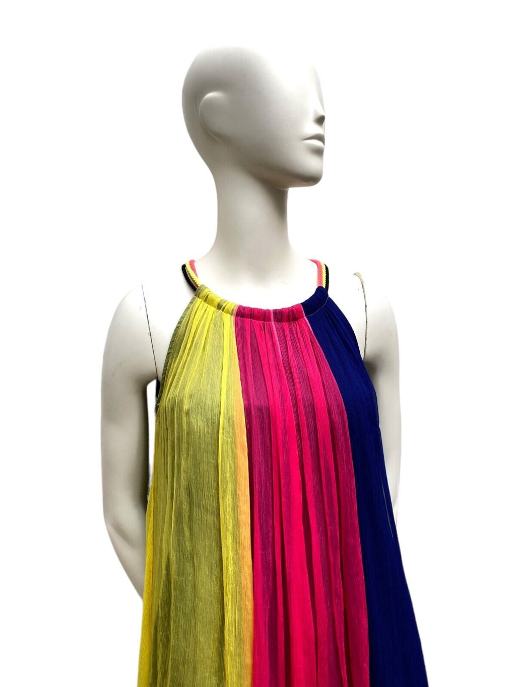 Smooth Silk Sleeveless Colorful Maxi Dress Primary colors  S