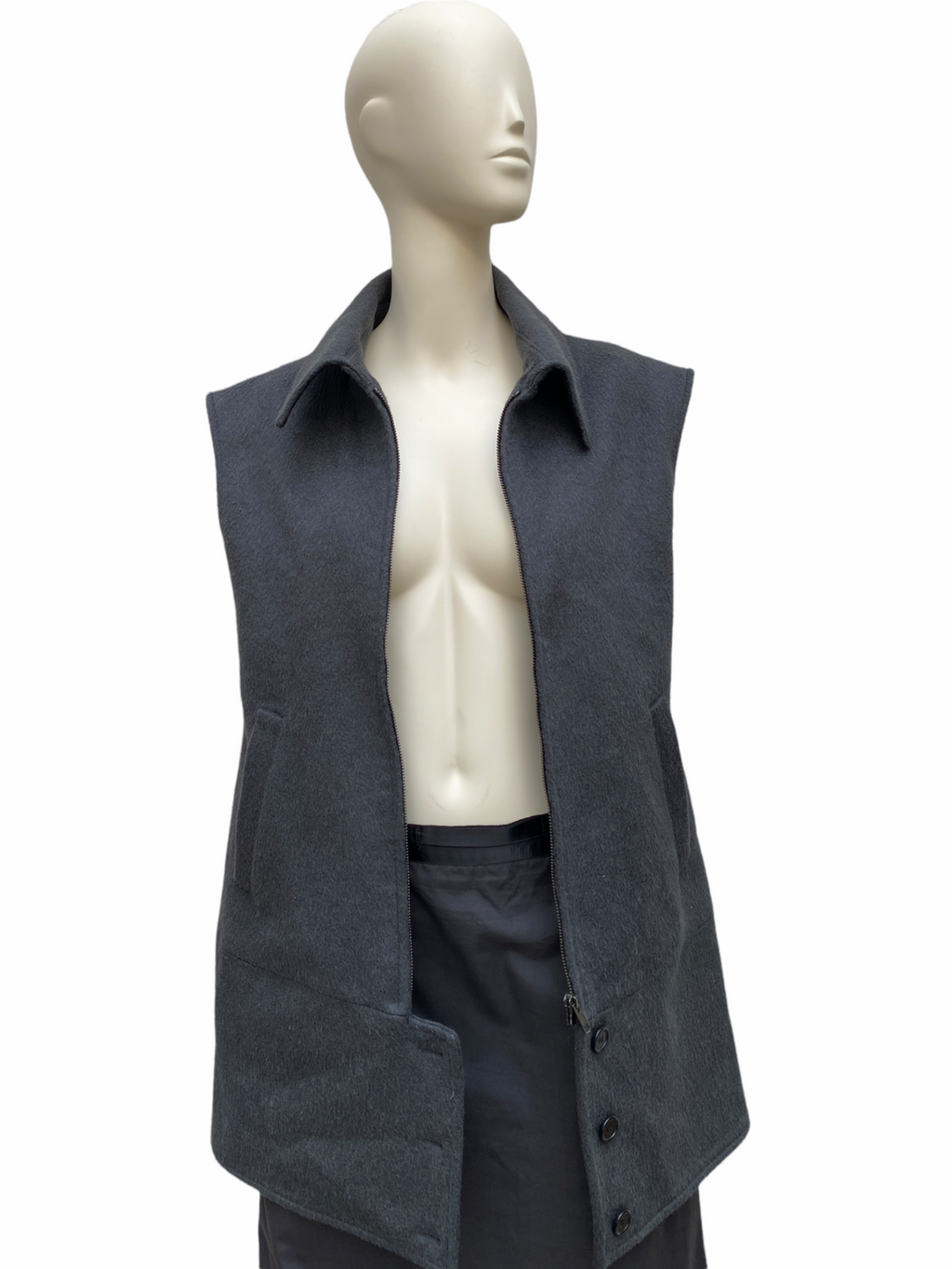 FW 2002 Dark Green / Greyish Wool Vest Jacket