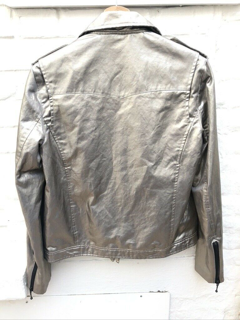 April 77 Silver Biker Moto Jacket Size M