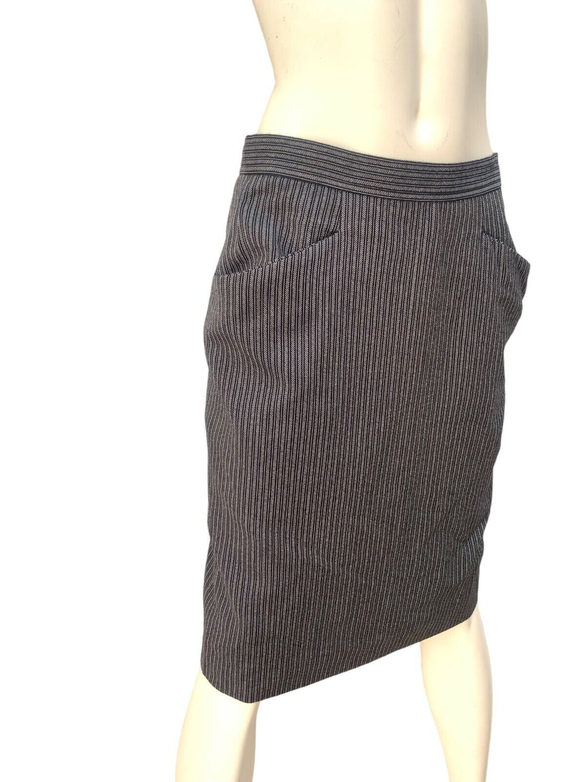 Rive Gauche   Vintage Archive Grey Wool Striped Skirt