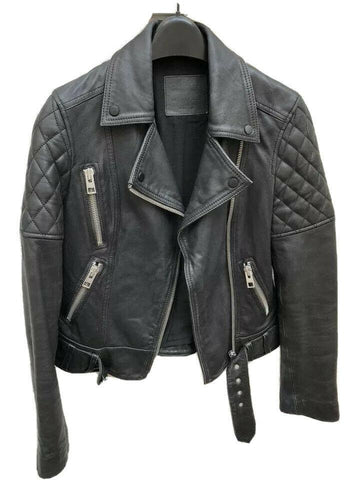 All saints Black Leather Biker Jacket - Favel - Size 36 / Small UK 8