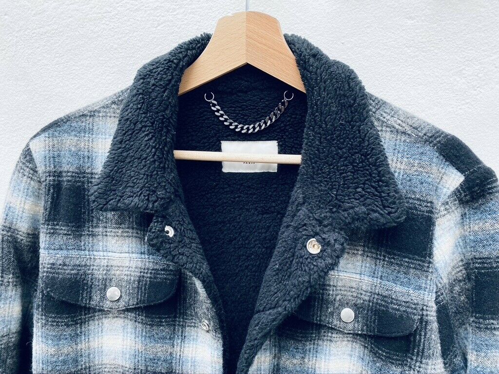 Sandro Checkered Plaid Shearling Jacket Size S