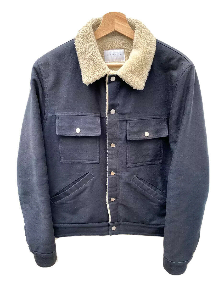 Sandro Navy Shearling Jacket  Fully lined Size S